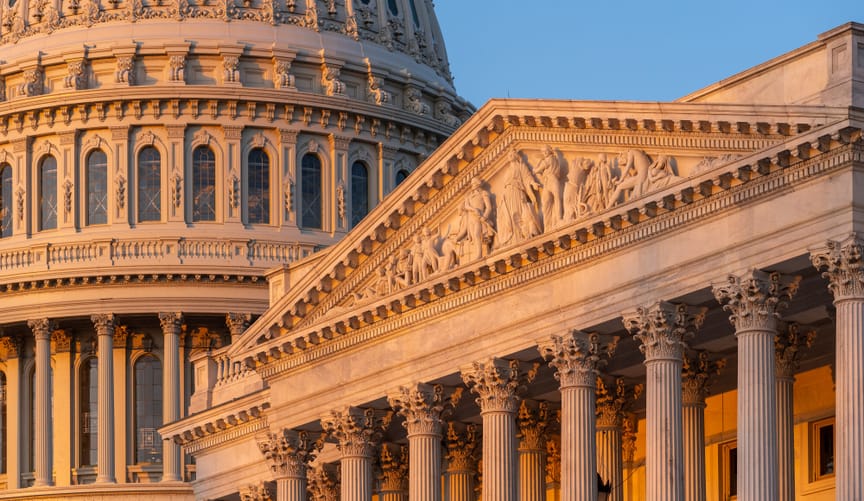 Sunlight hits the U.S. Capitol building.