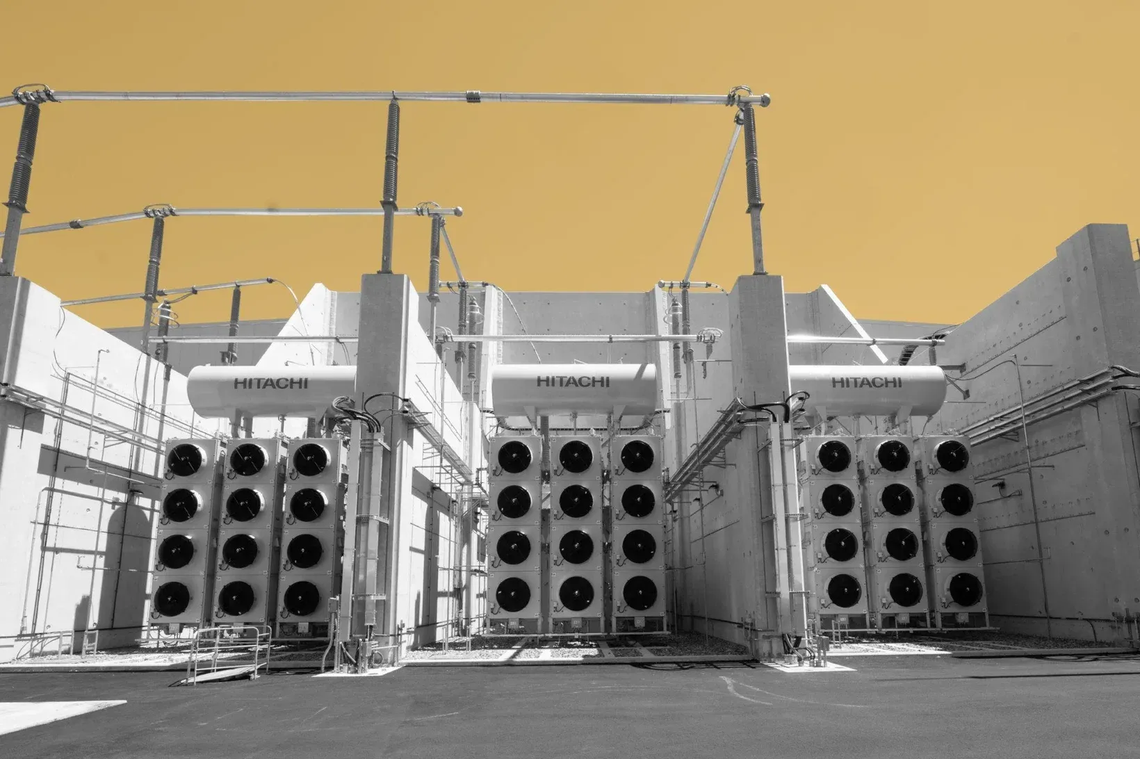 Concrete infrastructure with a yellow background