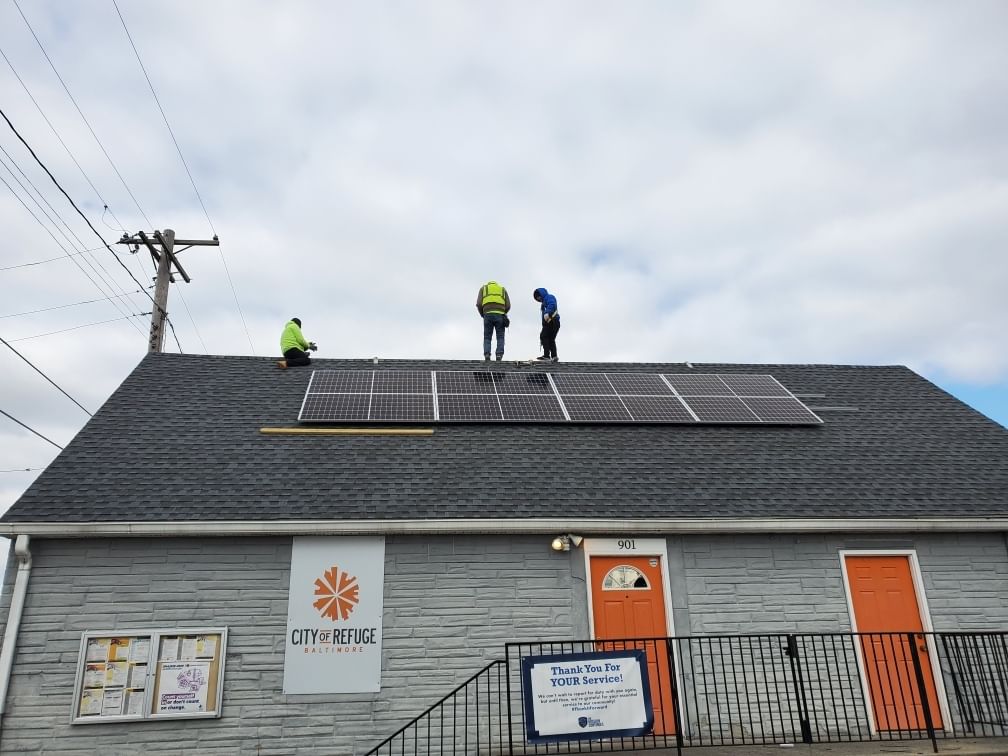 Solar installation on roof of City of Refuge youth center in Baltimore