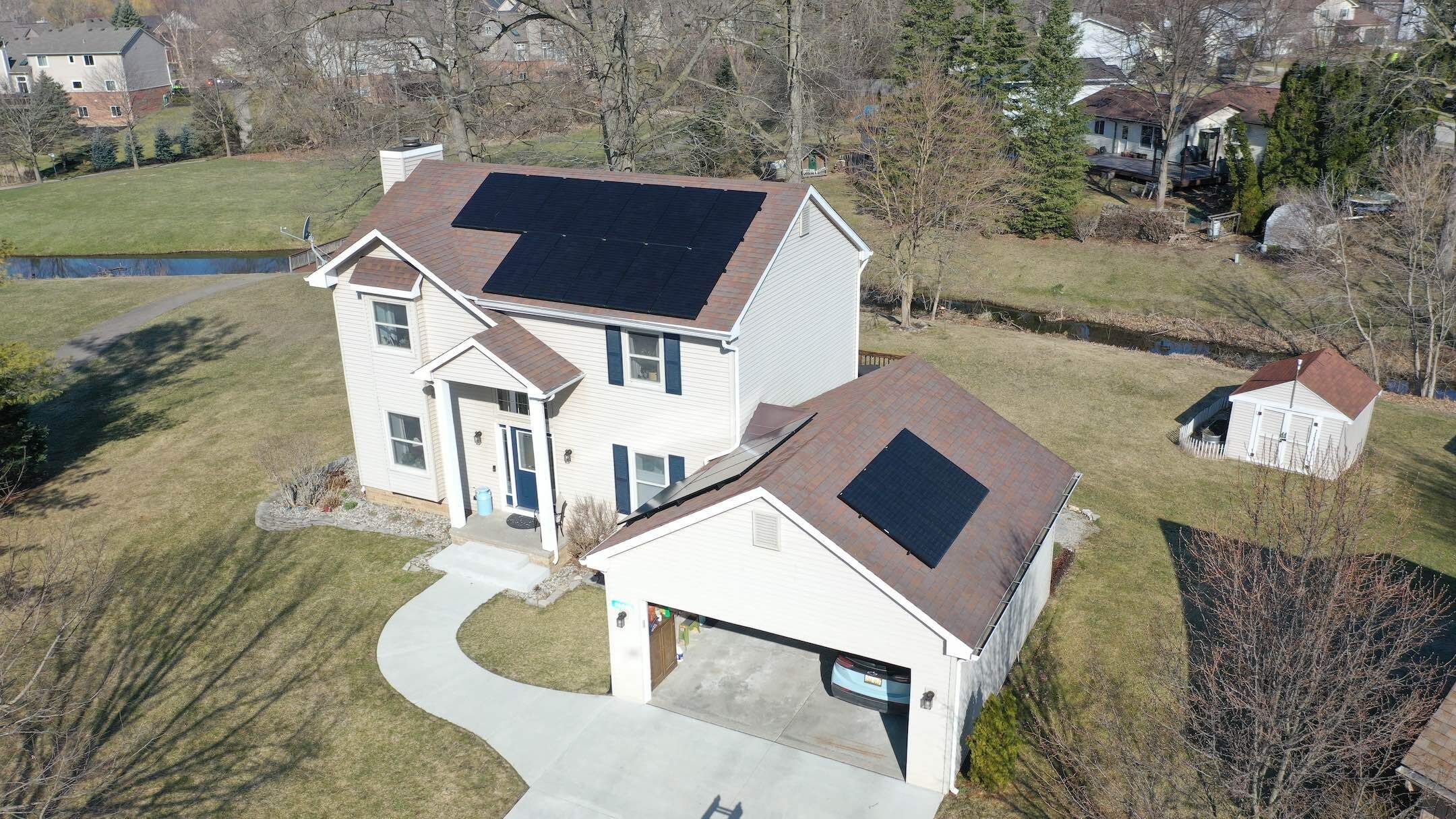 Michigan home with solar panels on rooftop