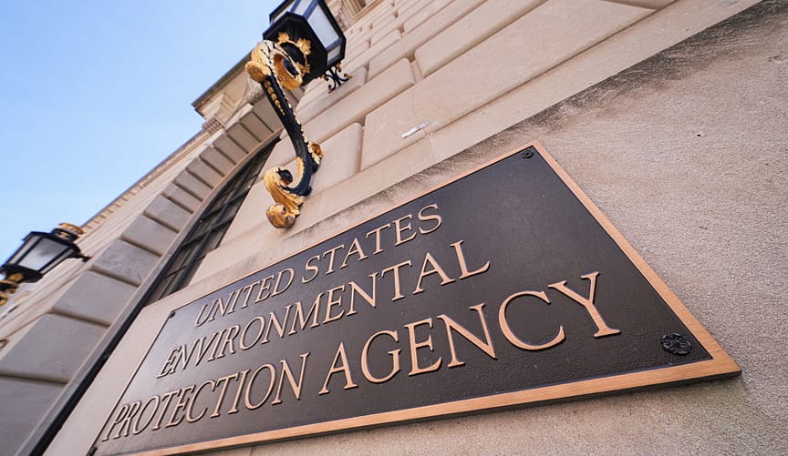 A plaque on the EPA building saying "United States Environmental Protection Agency"