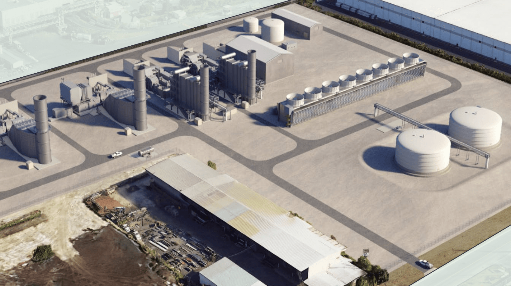 Gray gas plant with various tanks