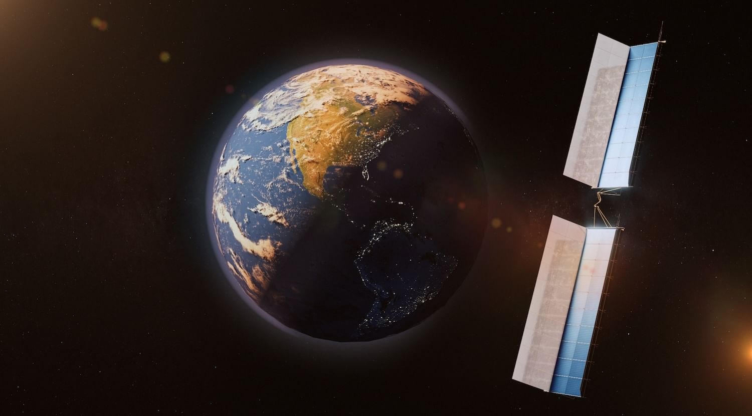 Rendering of Earth and a satellite