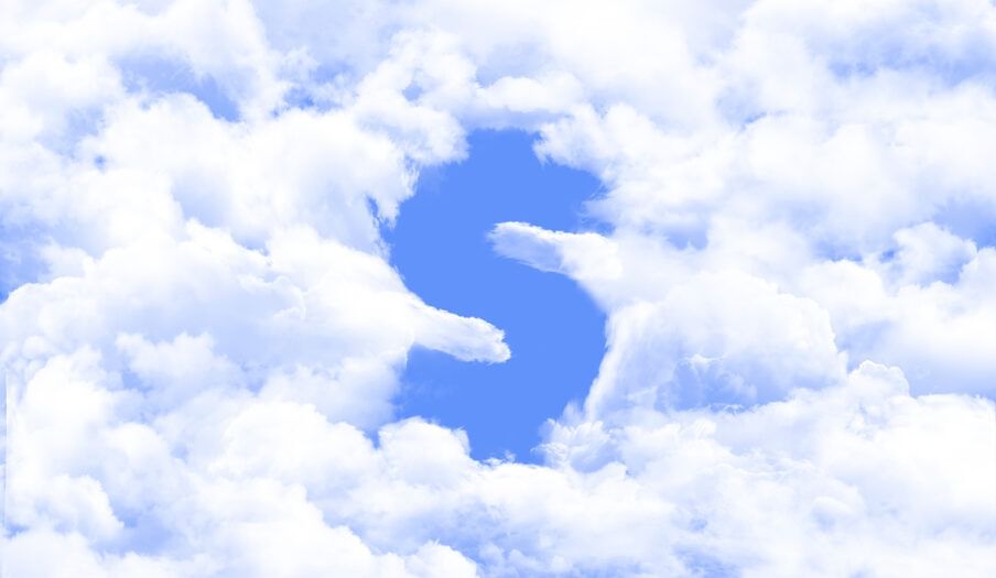 An illustration showing a dollar sign in the middle of a cloudy sky